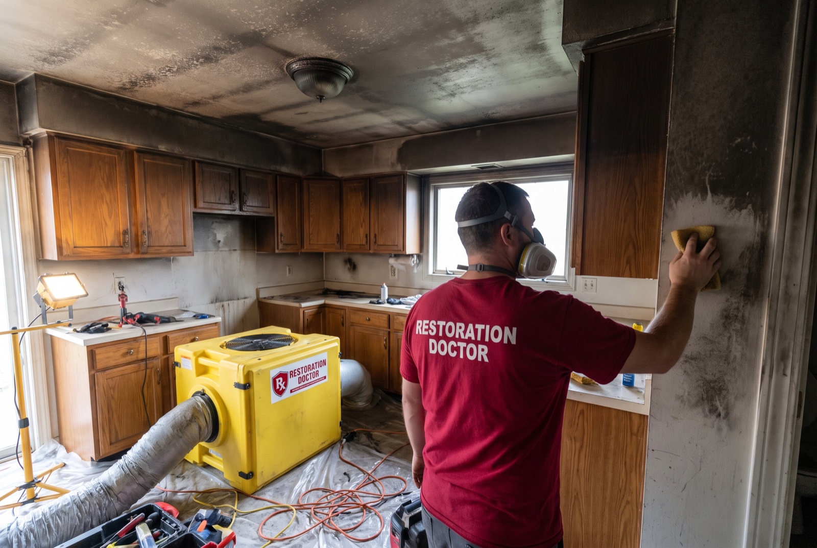 Fire and smoke soot cleaning of structural surfaces — illustrative; fire & smoke damage restoration serving Fort Lauderdale